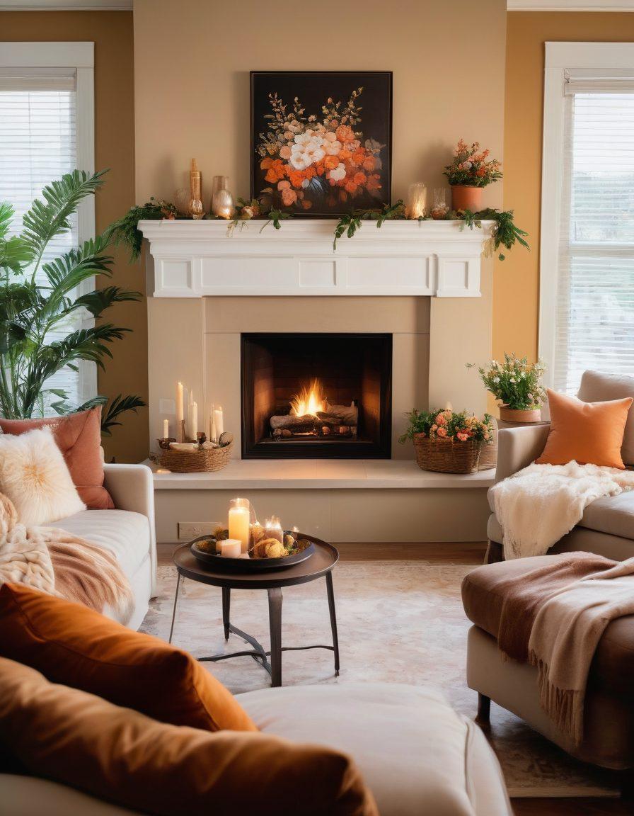 An intimate and warm scene featuring a diverse family gathered around a cozy fireplace, exchanging affectionate glances and soft smiles. The room is filled with plush cushions and serene lighting, creating a relaxing atmosphere. Subtle elements like intertwined hands and gentle touches emphasize the intimacy of their relationships. Incorporate hints of nature, like blooming flowers in the background, to symbolize growth and connection. soft painting. warm colors. cozy ambiance.